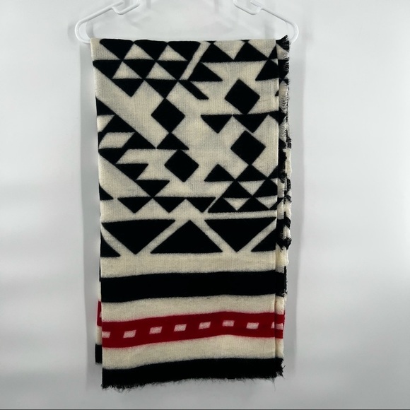 Le Luxe striped scarf acrylic cream black red - Picture 1 of 11